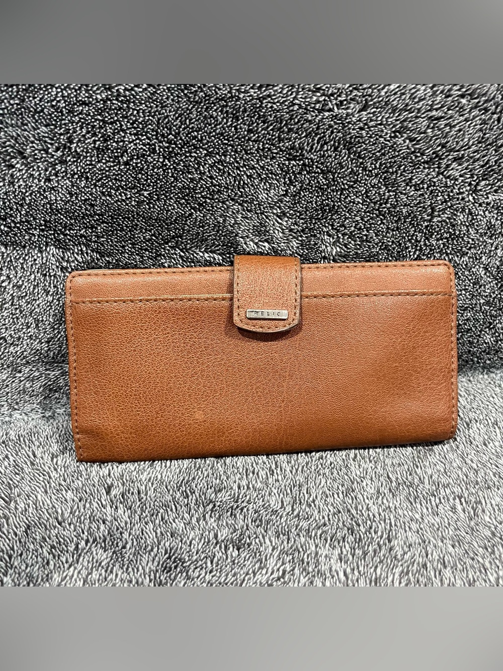 Relic by Fossil Brown Cognac Wallet Faux Leather Bifold Slim Design